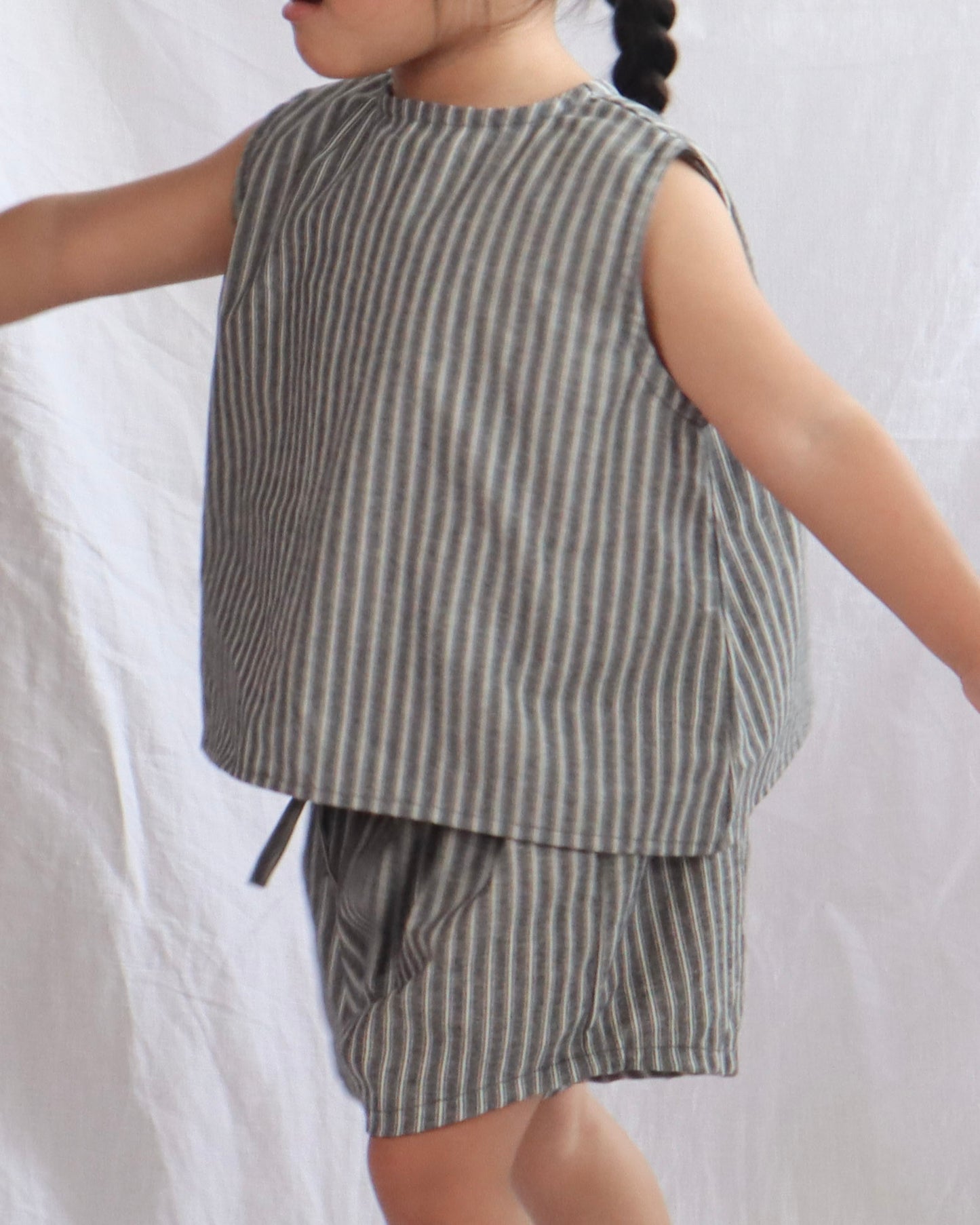 Boxy Singlet - Charcoal Stripe