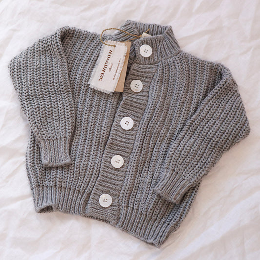 Chunky Knit Buttoned Up - Grey Marle