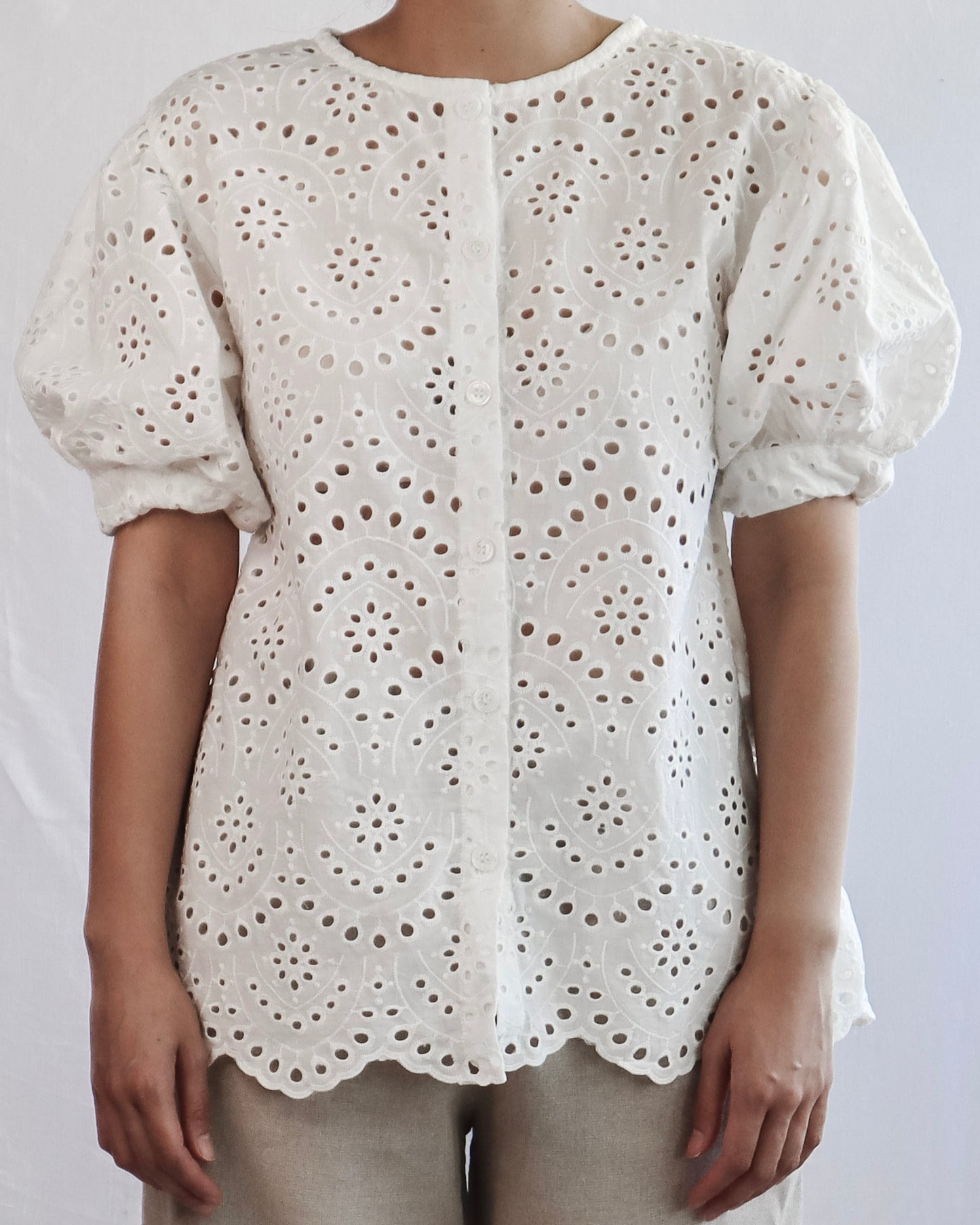 Women's Bubble Top - Eyelet Embroidered