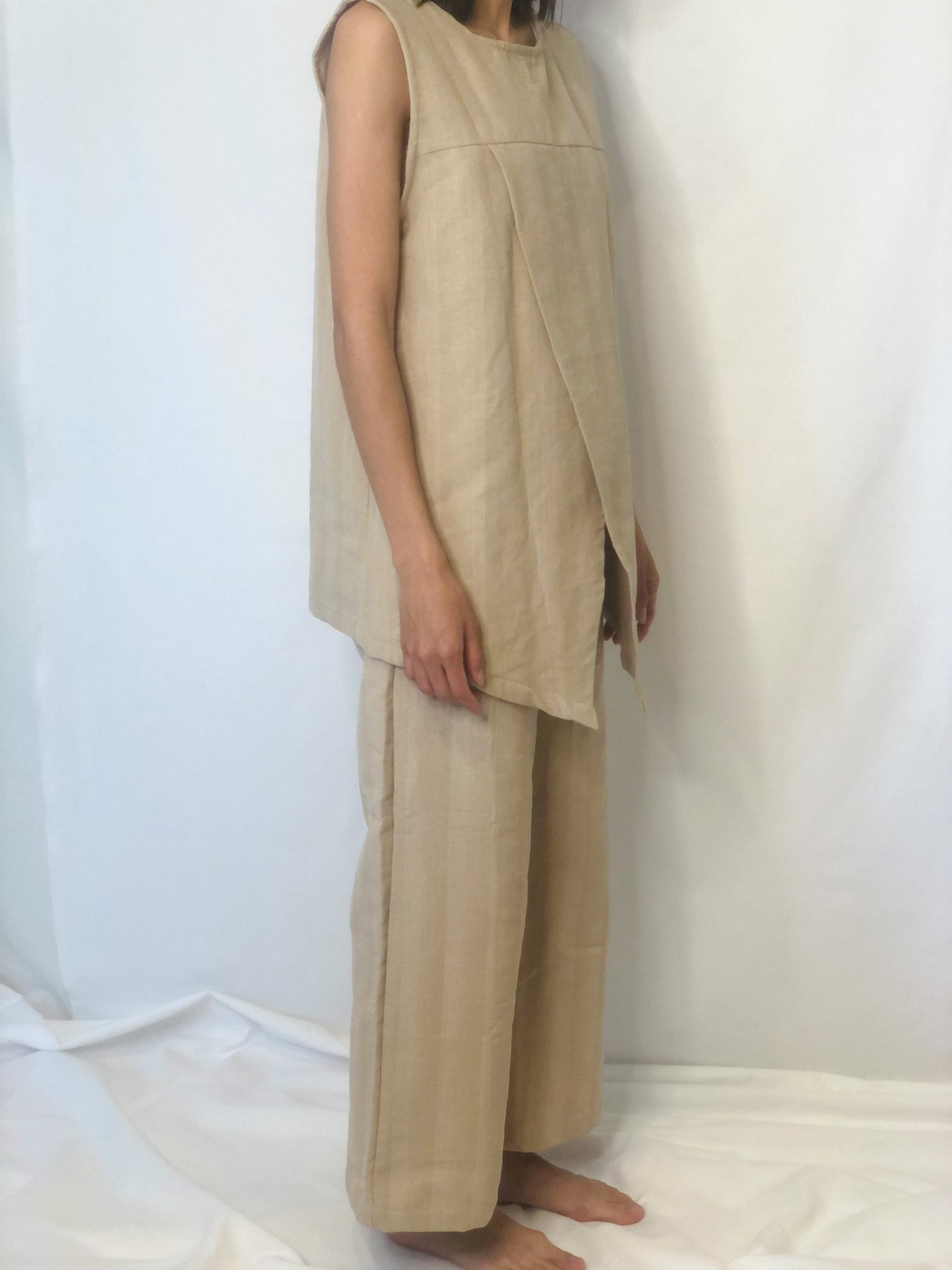 Pull On Cotton Culottes in Natural Stripe