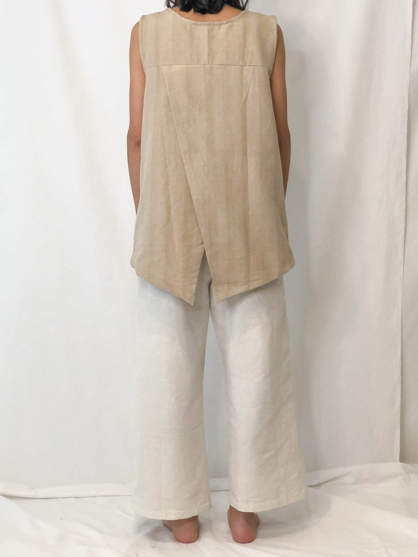 Split Sleeveless Top in Natural Stripe