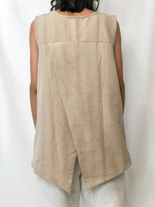 Split Sleeveless Top in Natural Stripe