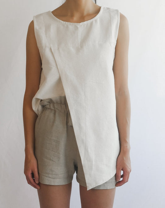 Split Sleeveless Top in Bone