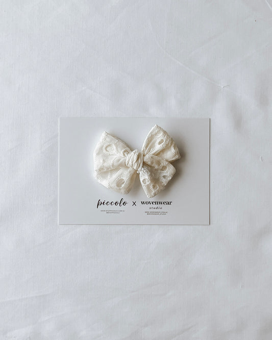 Wovenwear Studio x Piccolo - Eyelet Floral Small Pinwheel Bow